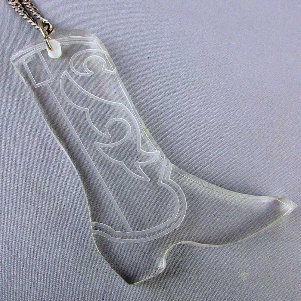 Big Vintage Lucite Cowboy Boot Pendant on 925 Sil… - image 2