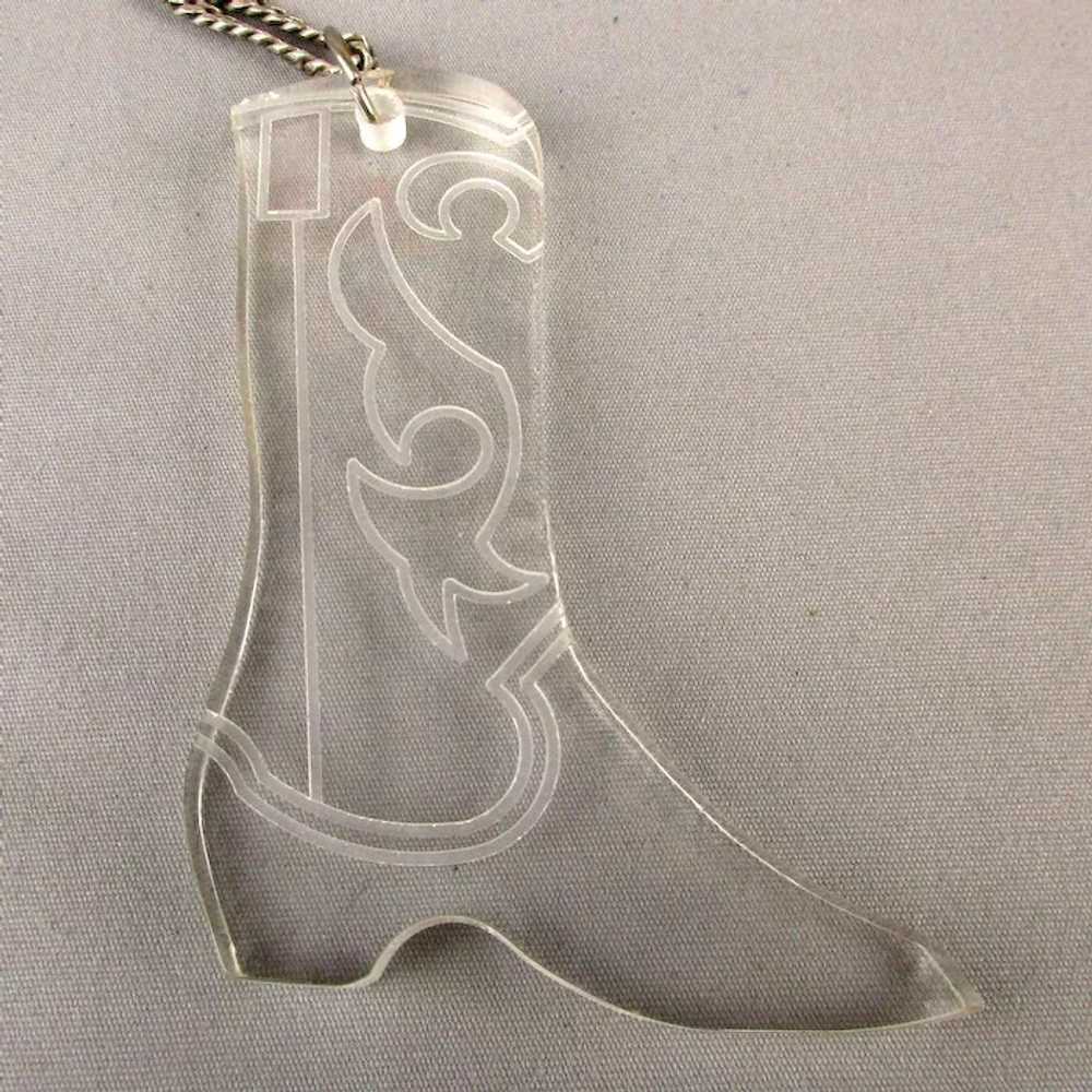 Big Vintage Lucite Cowboy Boot Pendant on 925 Sil… - image 3