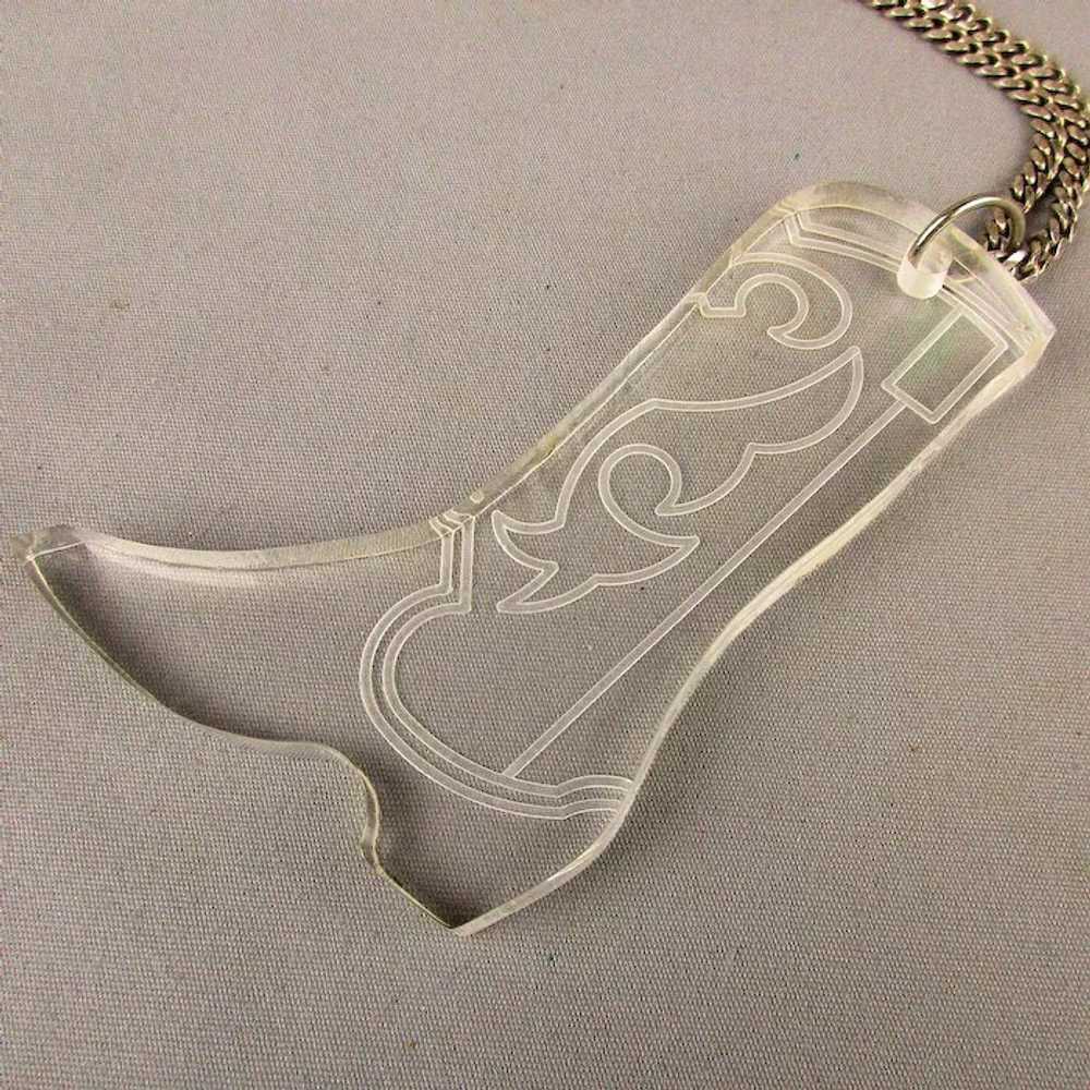 Big Vintage Lucite Cowboy Boot Pendant on 925 Sil… - image 4
