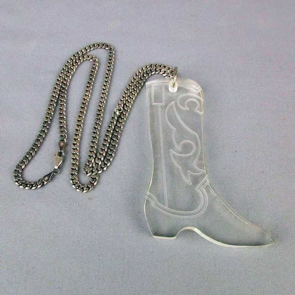 Big Vintage Lucite Cowboy Boot Pendant on 925 Sil… - image 5