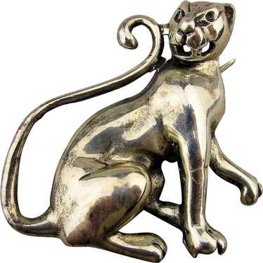Snarling Sterling Silver WILD CAT Pin Brooch