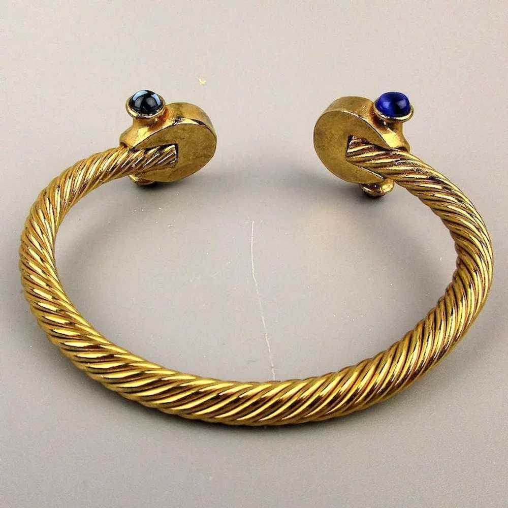 Vintage Goldtone Cable Cuff Bracelet w/ Jeweled E… - image 4