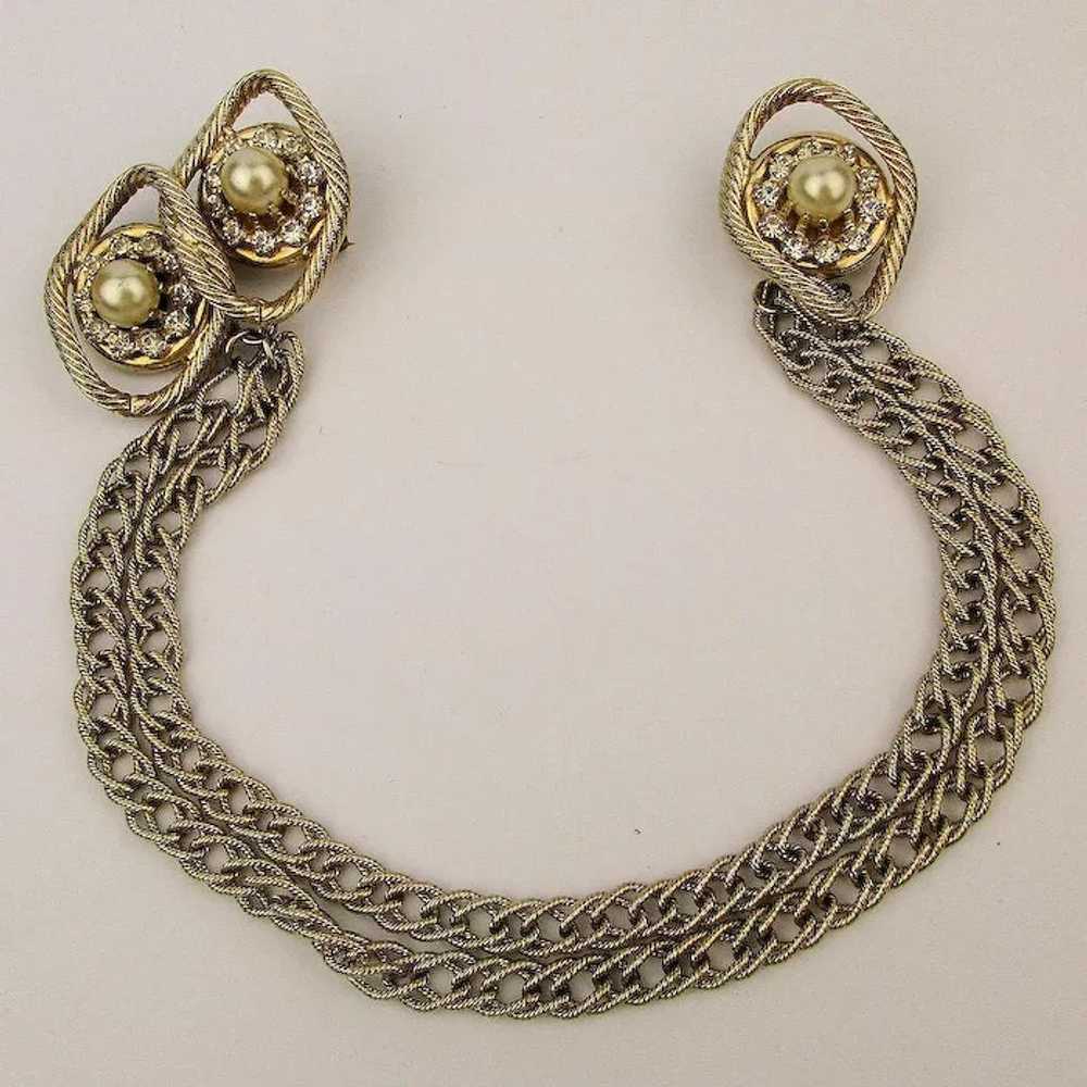 Vintage Double Rhinestone Pins w/ Double Link Chains … - Gem
