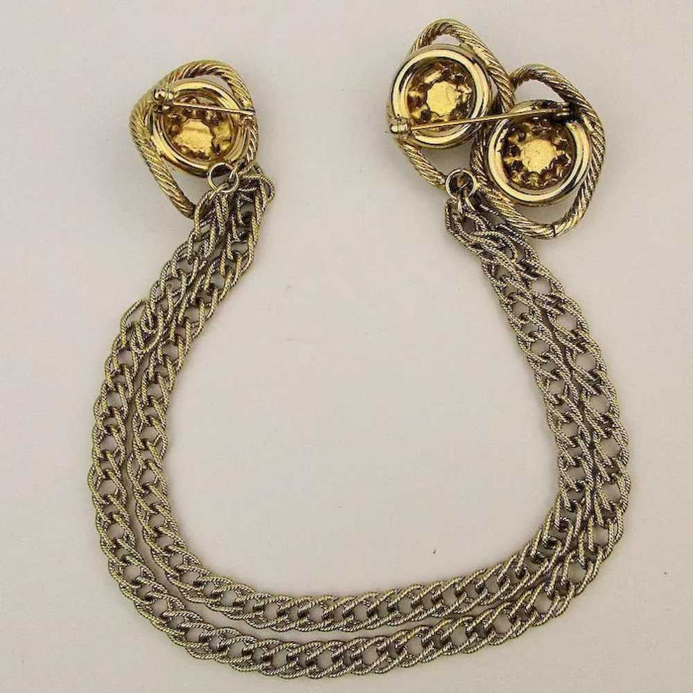 Vintage Double Rhinestone Pins w/ Double Link Chains … - Gem
