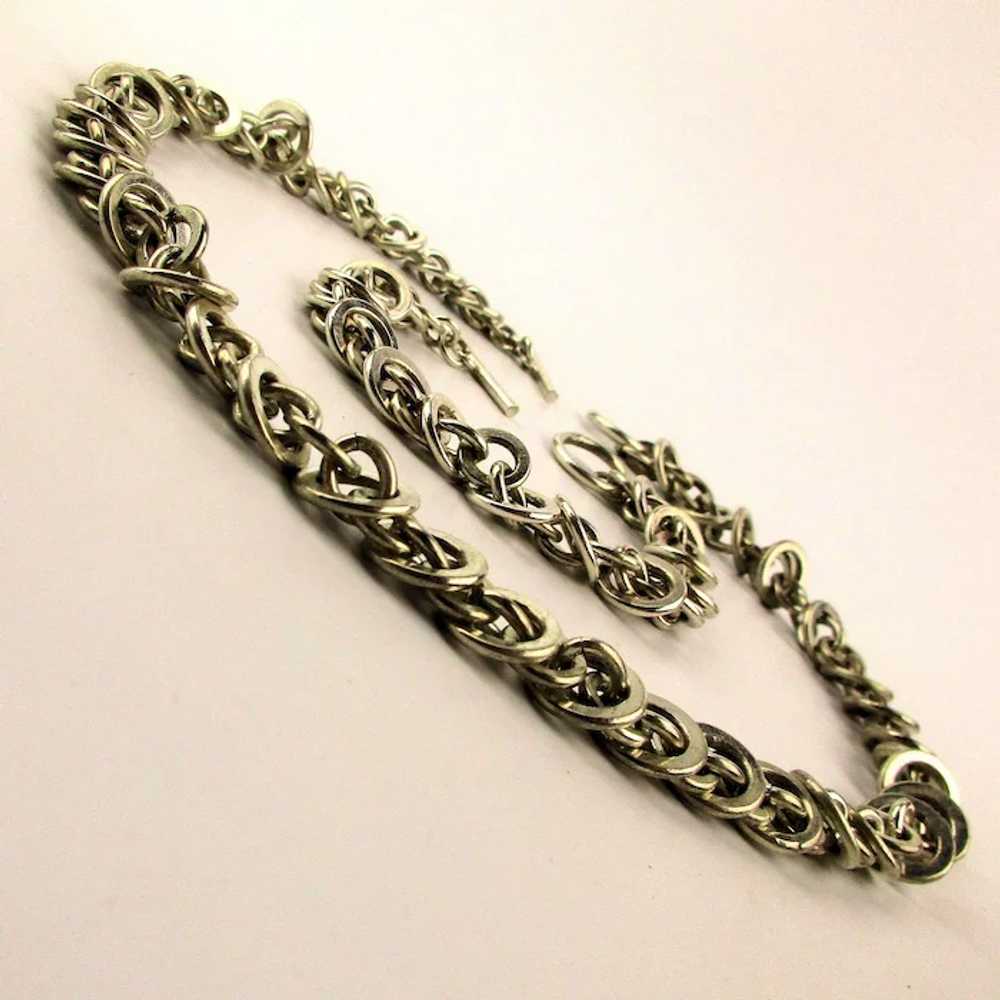 Vintage Silvertone Necklace n Bracelet Set - Circ… - image 2