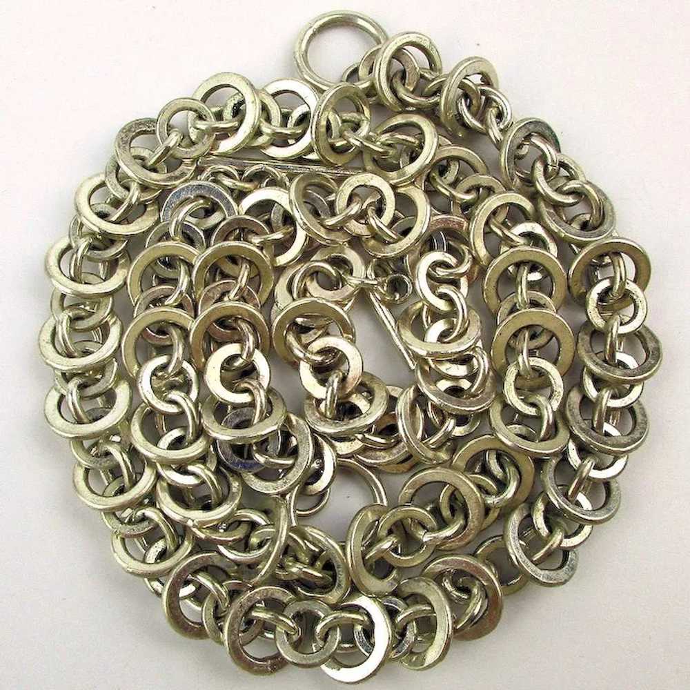 Vintage Silvertone Necklace n Bracelet Set - Circ… - image 4