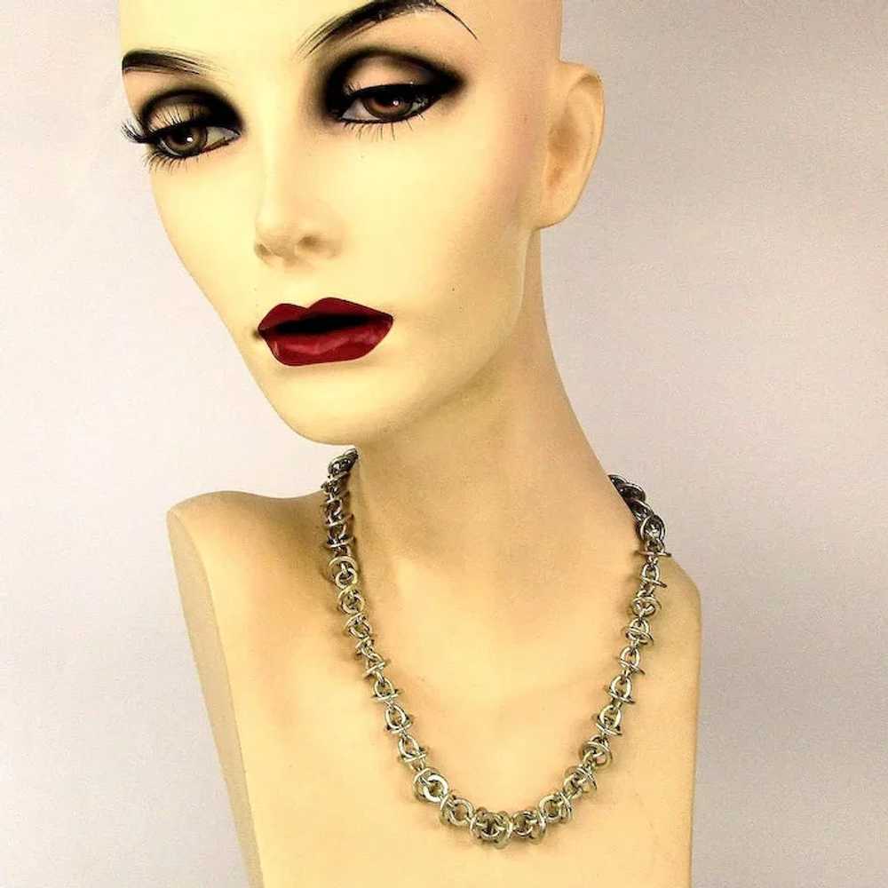 Vintage Silvertone Necklace n Bracelet Set - Circ… - image 5