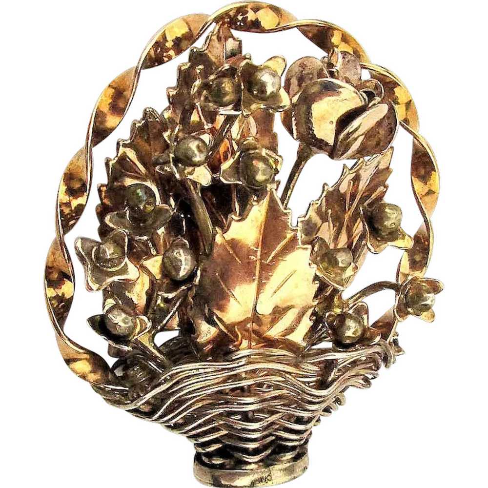 Vintage Hobé Pin Brooch - Sterling & 14K Gold Hob… - image 1