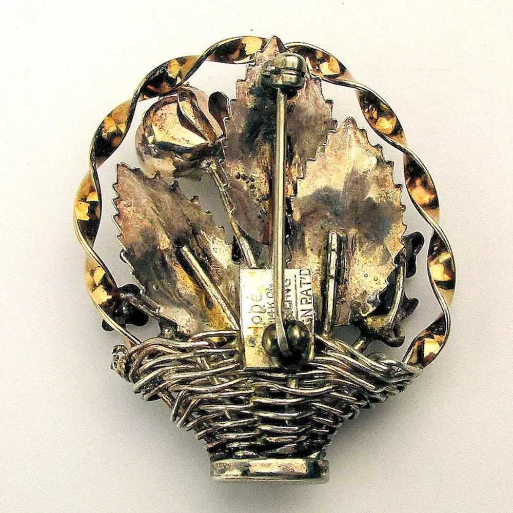 Vintage Hobé Pin Brooch - Sterling & 14K Gold Hob… - image 3