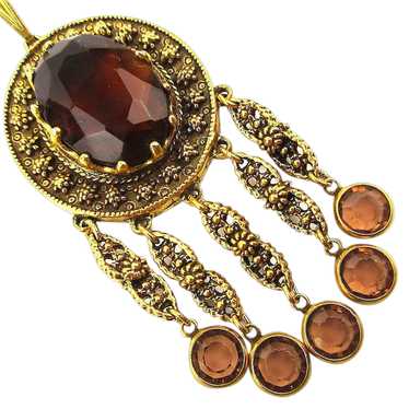 GOLDETTE Victorian Style Dangle Necklace w/ Glass 