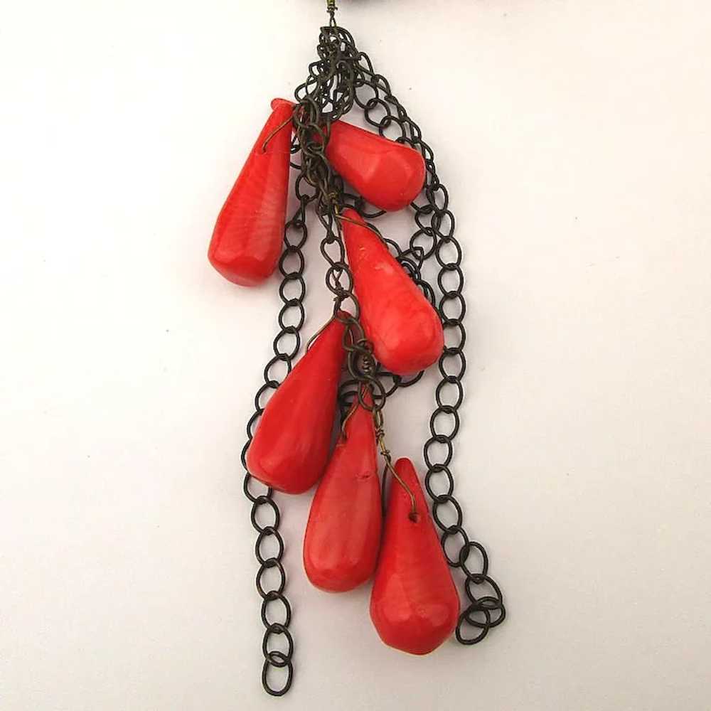 Vintage Necklace of Carved Faux Coral Peppers / C… - image 2