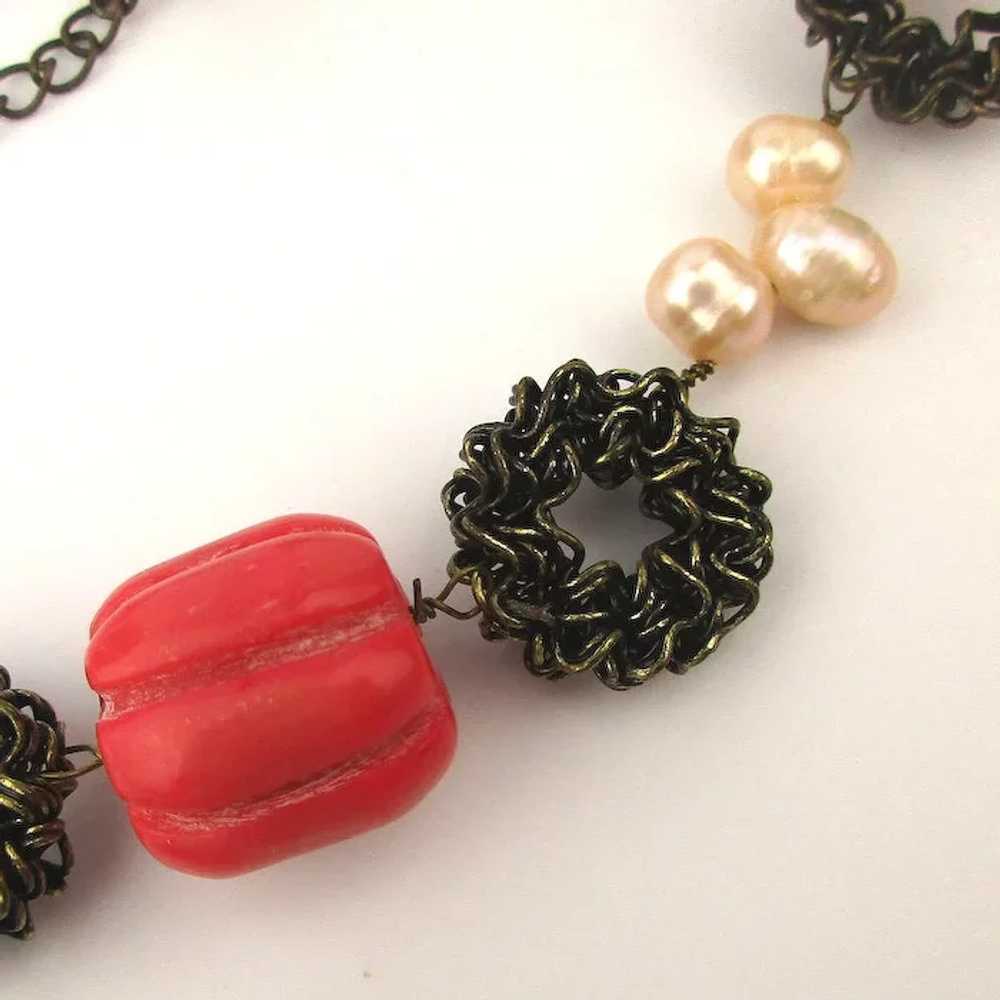 Vintage Necklace of Carved Faux Coral Peppers / C… - image 3