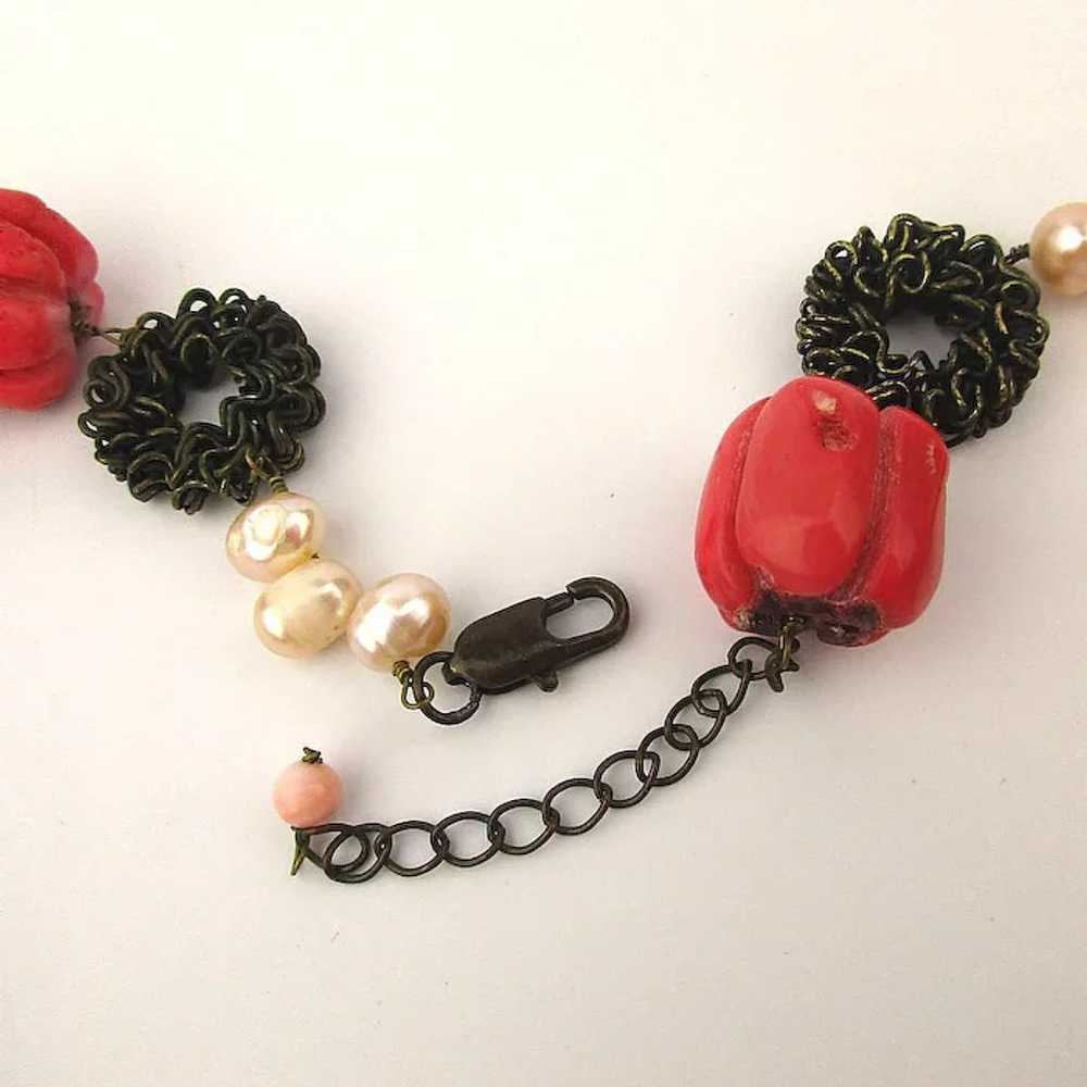 Vintage Necklace of Carved Faux Coral Peppers / C… - image 4