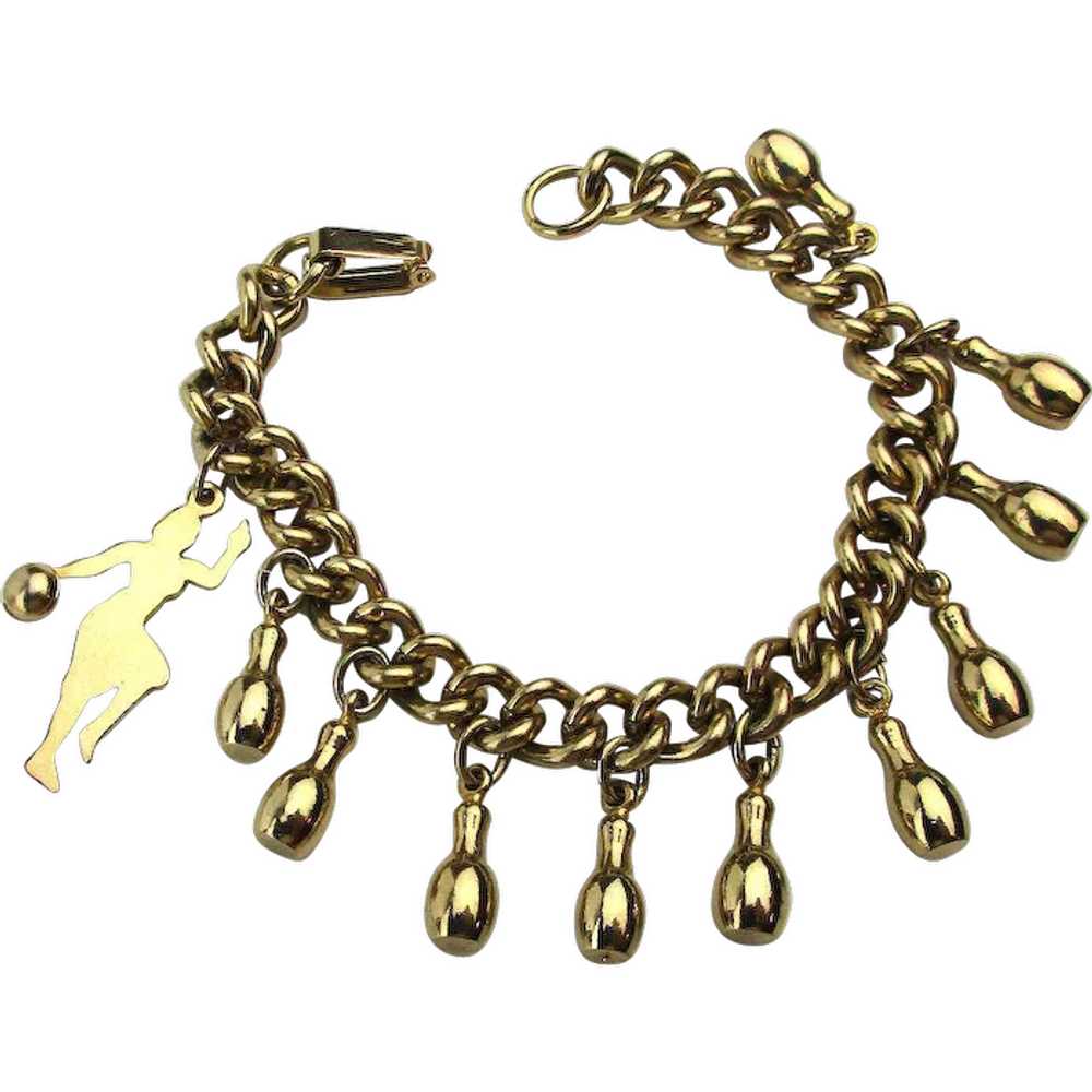 Bowling Lady Charm Bracelet w/ 10 Pins - image 1