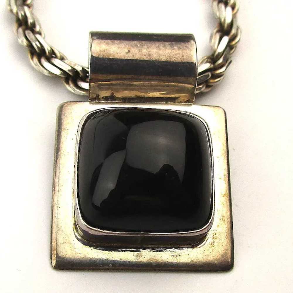 Mexican Sterling Silver Black Onyx Pendant on 925… - image 2