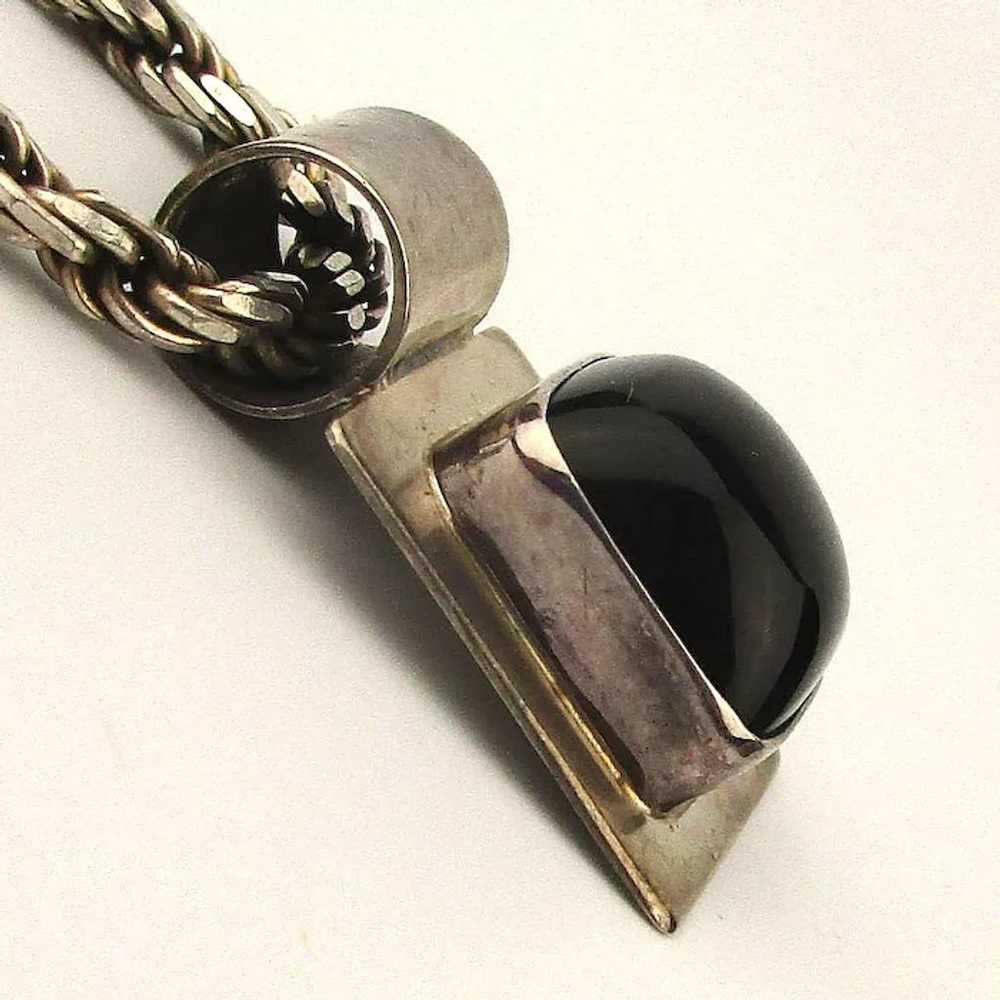 Mexican Sterling Silver Black Onyx Pendant on 925… - image 3