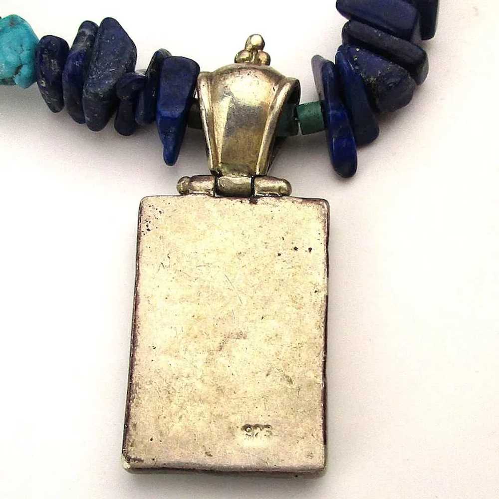 Turquoise Lapis Sterling Silver Necklace w/ Penda… - image 4