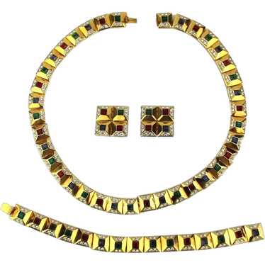 Signed Vintage Rhinestone Parure Set - Necklace B… - image 1