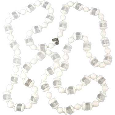 Long Miriam Haskell White n Clear Lucite Bead Nec… - image 1