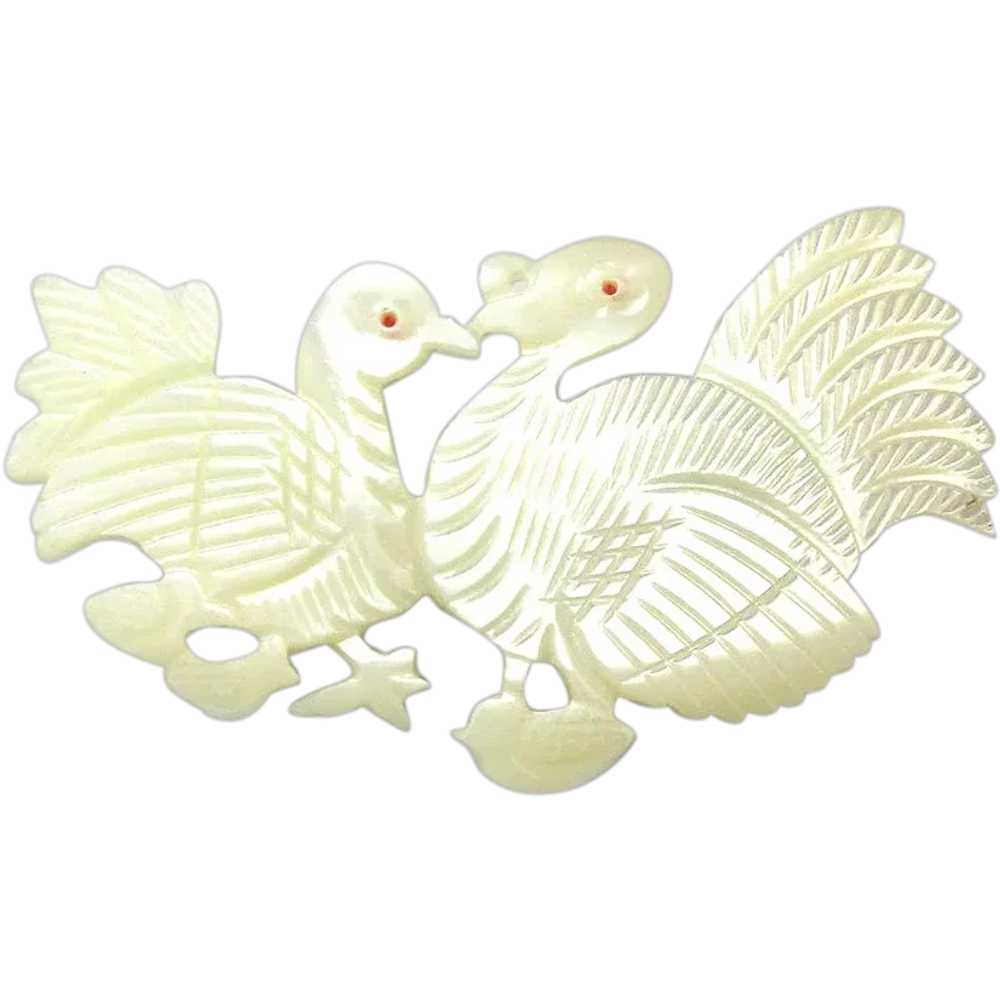 Vintage Mother-of-Pearl Carved Turkey Pin - Turke… - image 1