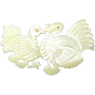 Vintage Mother-of-Pearl Carved Turkey Pin - Turke… - image 1