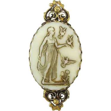 Victorian Style Porcelain Pin Pendant - Lady and … - image 1