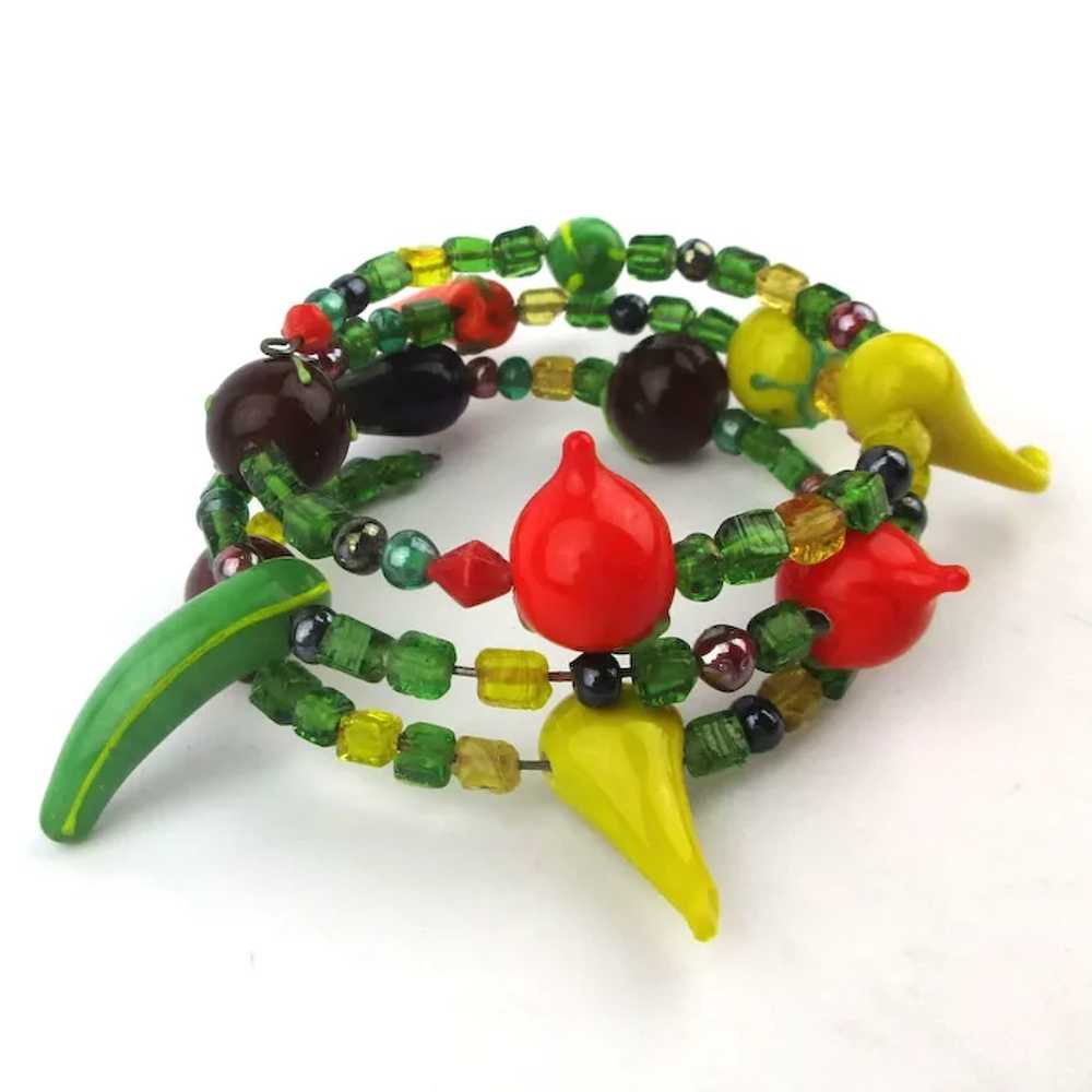 Vintage Glass Fruit n Veggie Wrap Around Bracelet - image 4
