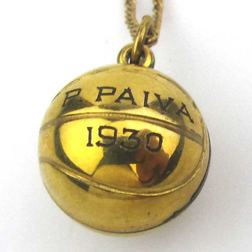 10K Gold Basketball Charm Necklace - 1930 ~ M ~ M… - image 3