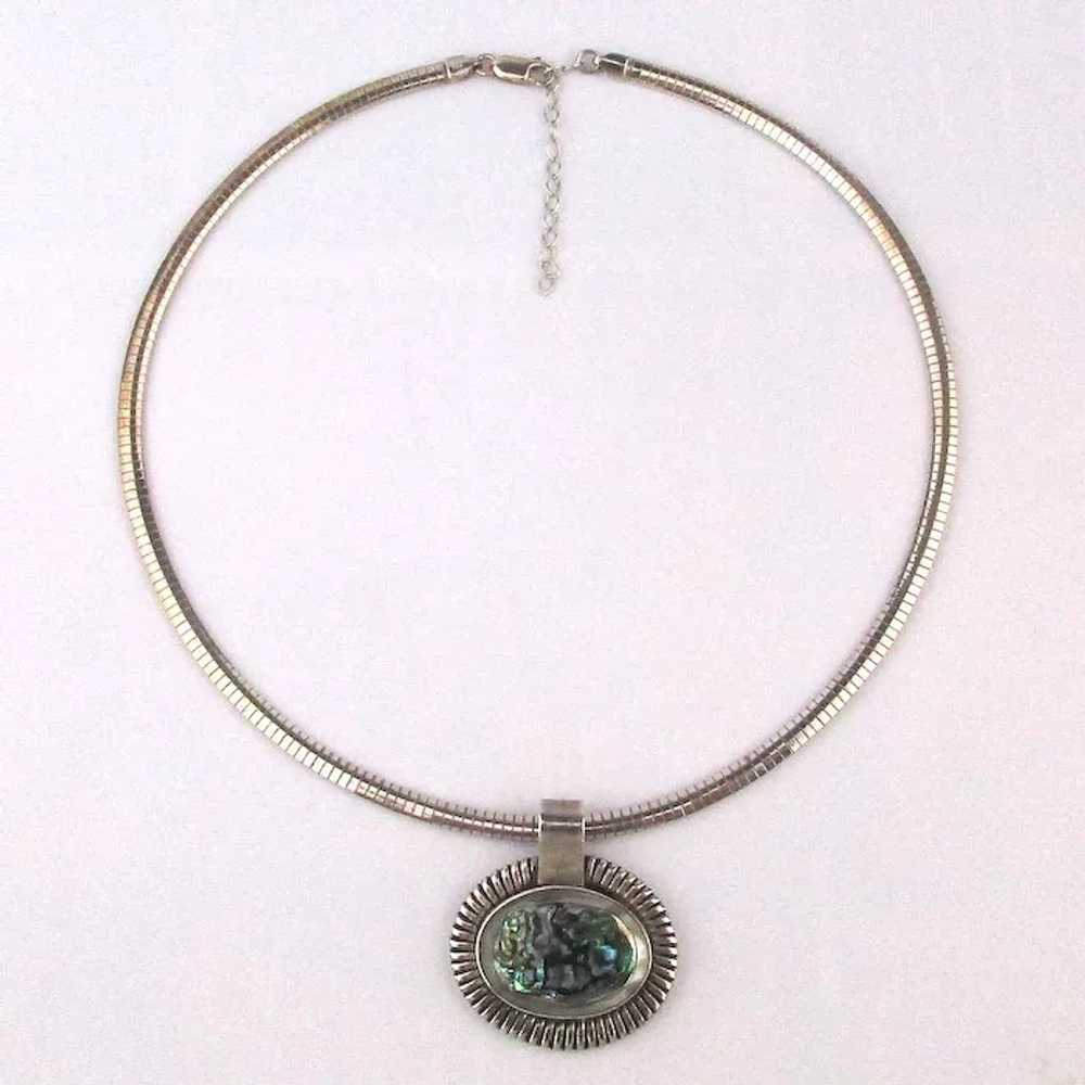 Vintage Sterling Silver Abalone Pendant Necklace … - image 3