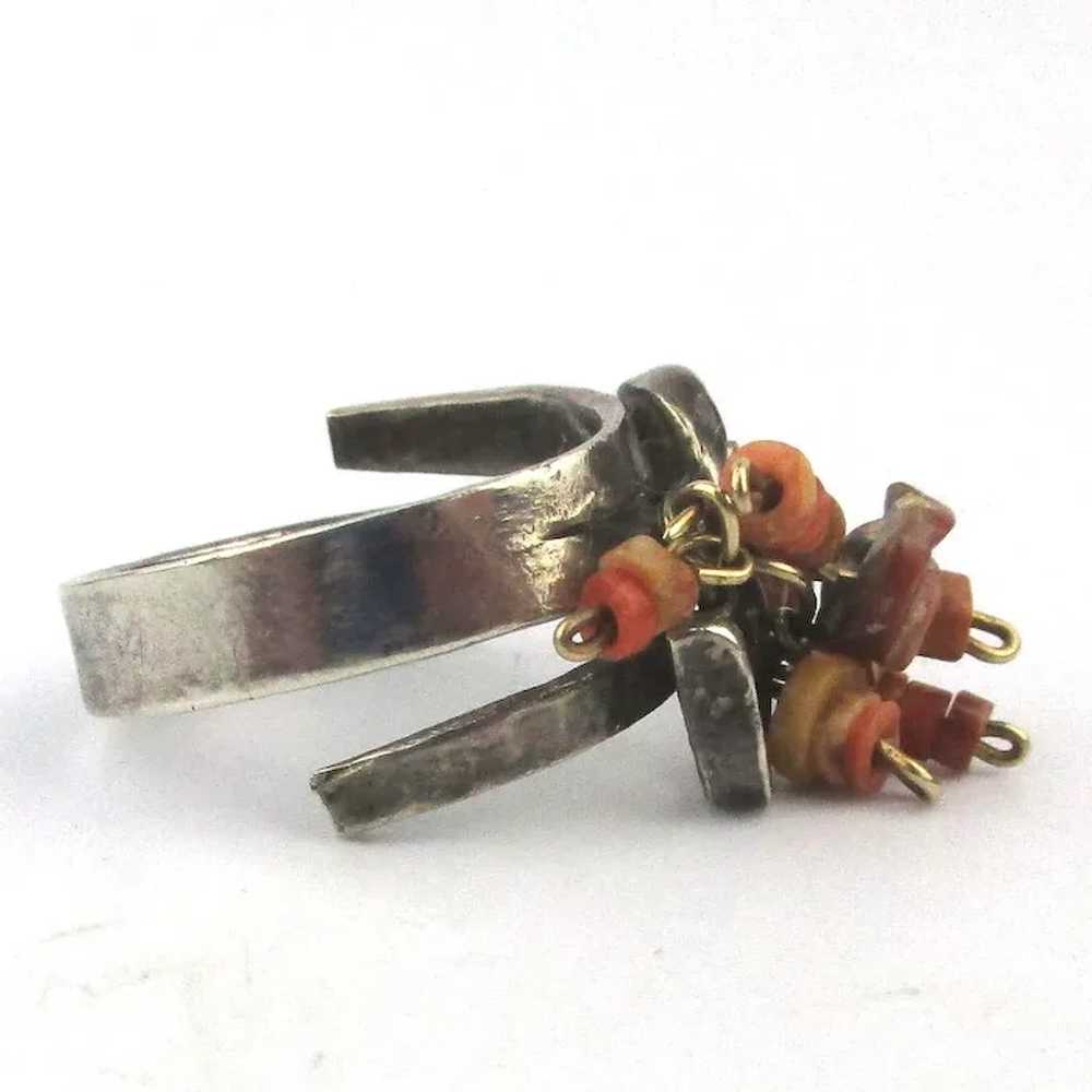 Vintage Sterling Silver Coral Bead Dangles Ring - image 7