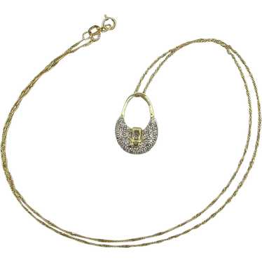 Estate 14K Gold Necklace - Mini Purse w/ Diamond … - image 1