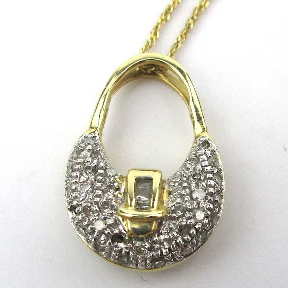Estate 14K Gold Necklace - Mini Purse w/ Diamond … - image 2