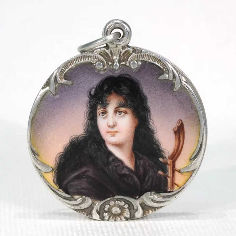 Antique Art Nouveau Silver Enamel Locket Woman Mo… - image 11