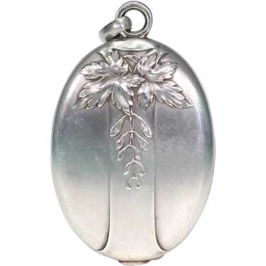 French Silver Art Nouveau Slide Locket Mirror Pen… - image 1