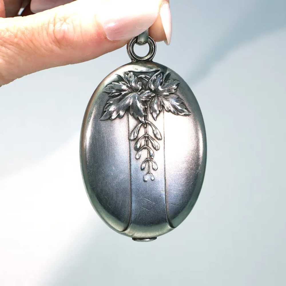 French Silver Art Nouveau Slide Locket Mirror Pen… - image 6