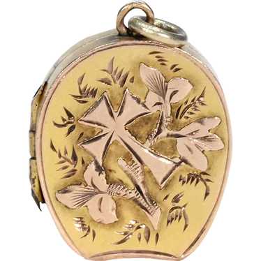 Antique Victorian Gold Flowers and Cross Locket - image 1