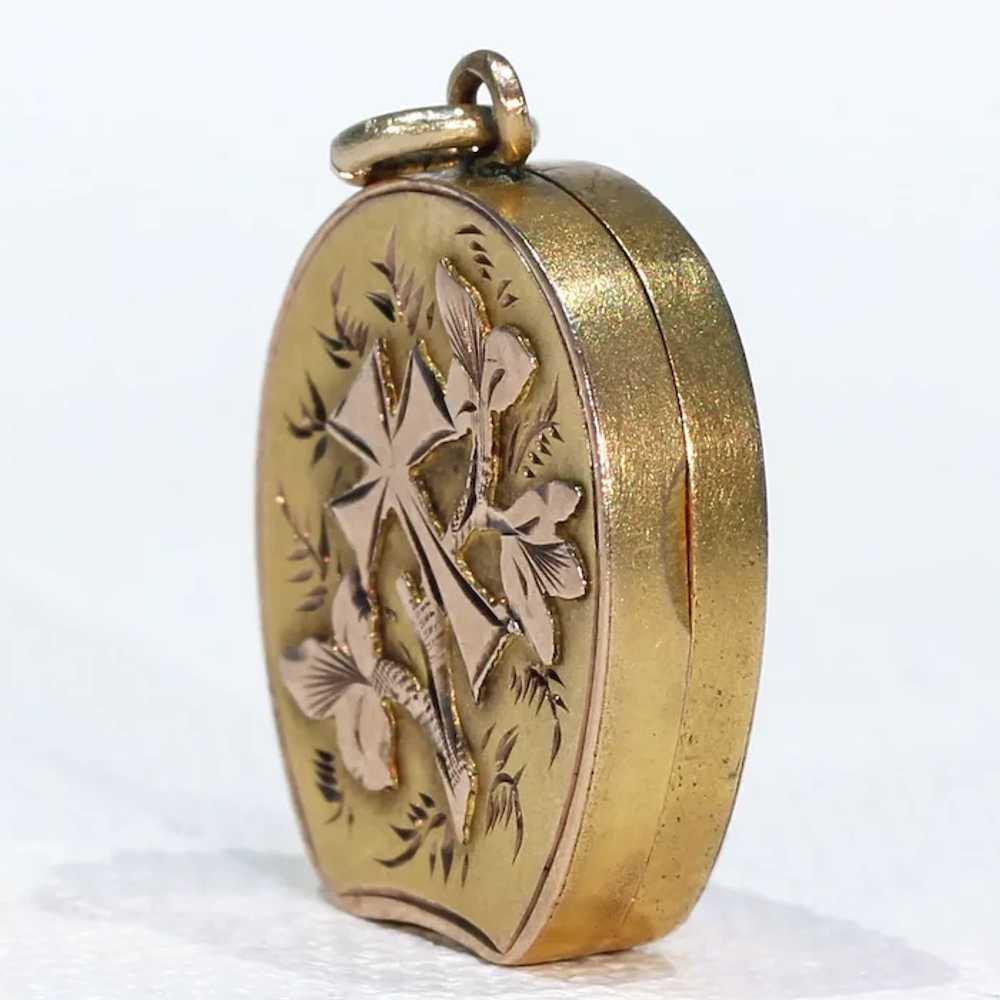 Antique Victorian Gold Flowers and Cross Locket - image 2