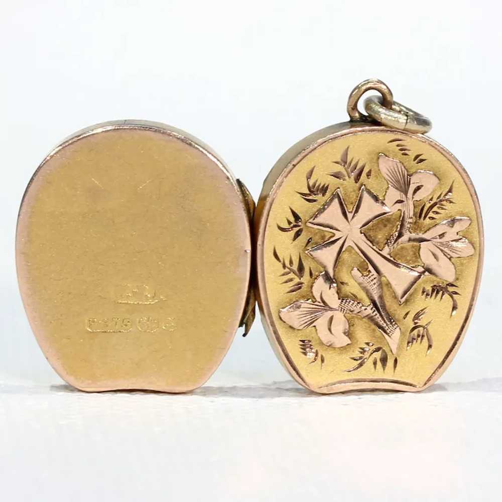 Antique Victorian Gold Flowers and Cross Locket - image 3