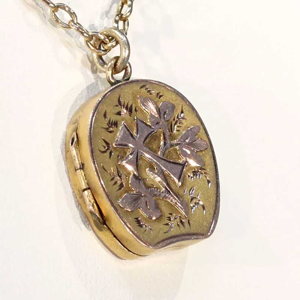 Antique Victorian Gold Flowers and Cross Locket - image 5