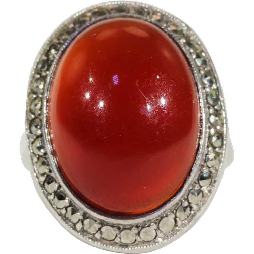 Vintage Art Deco French Carnelian and Marcasite R… - image 1