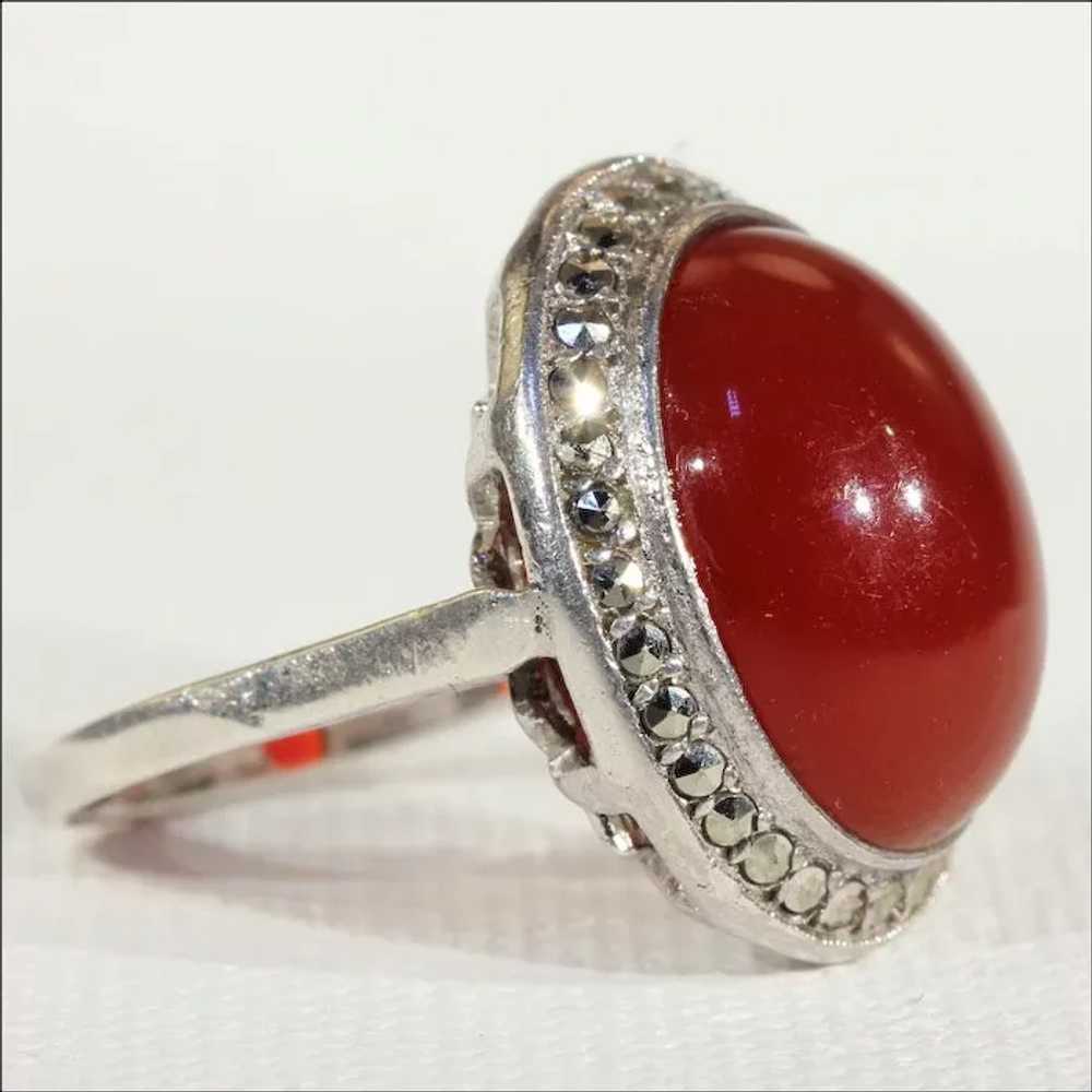 Vintage Art Deco French Carnelian and Marcasite R… - image 2