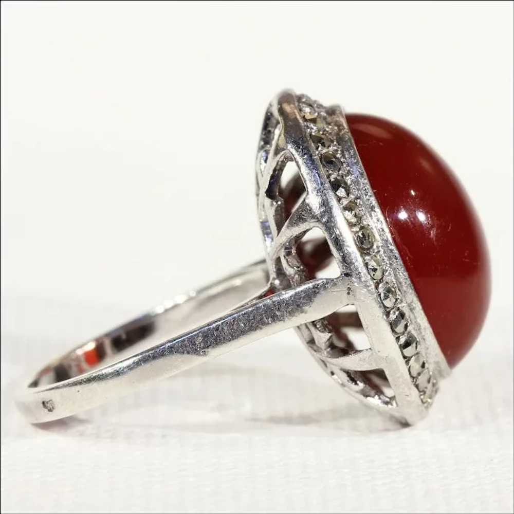 Vintage Art Deco French Carnelian and Marcasite R… - image 3