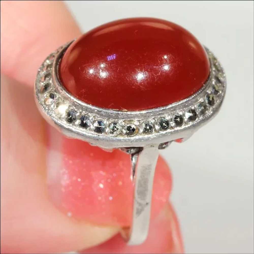 Vintage Art Deco French Carnelian and Marcasite R… - image 6