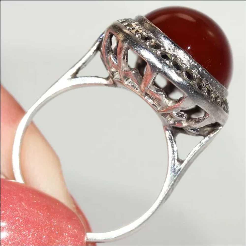 Vintage Art Deco French Carnelian and Marcasite R… - image 7