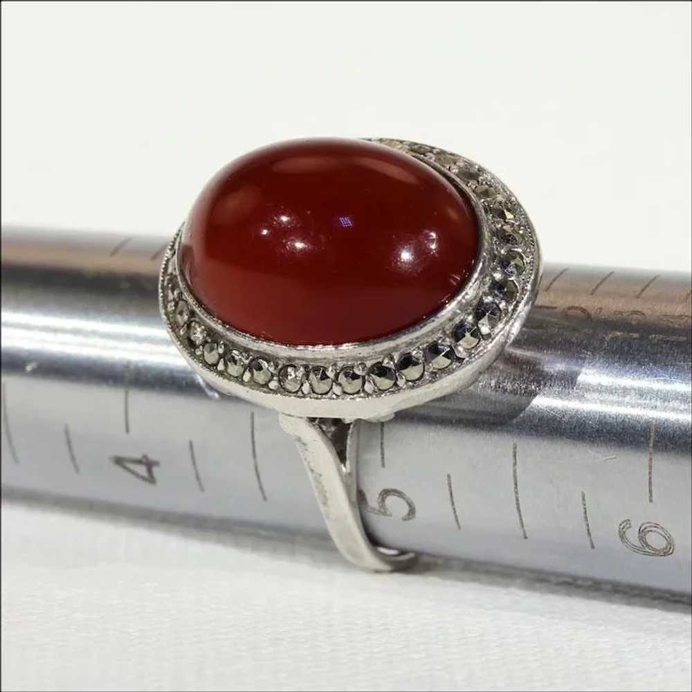 Vintage Art Deco French Carnelian and Marcasite R… - image 9