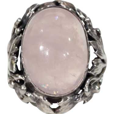 Antique Silver Pink Quartz Arts & Crafts Ring - image 1