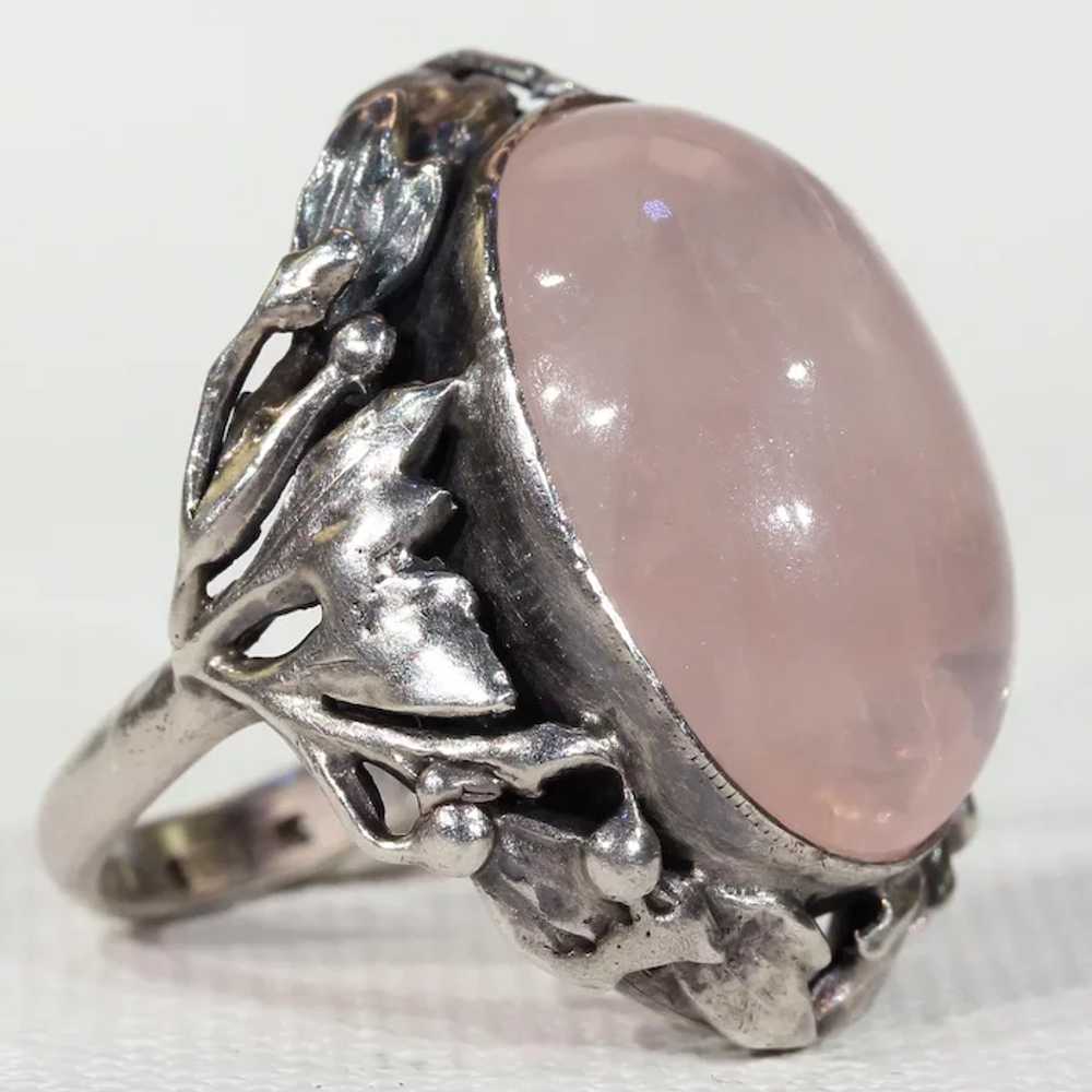 Antique Silver Pink Quartz Arts & Crafts Ring - image 2