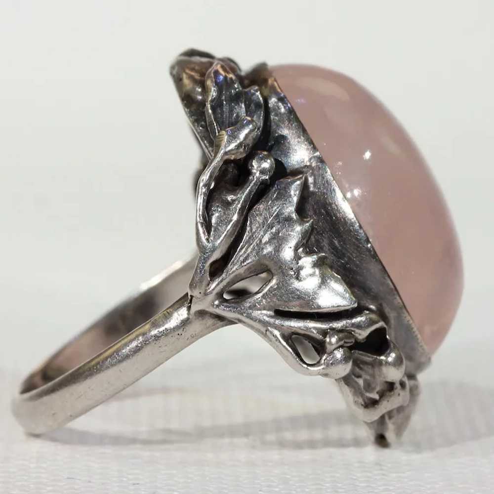 Antique Silver Pink Quartz Arts & Crafts Ring - image 3