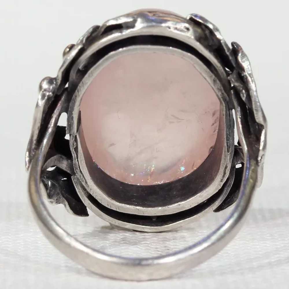 Antique Silver Pink Quartz Arts & Crafts Ring - image 4