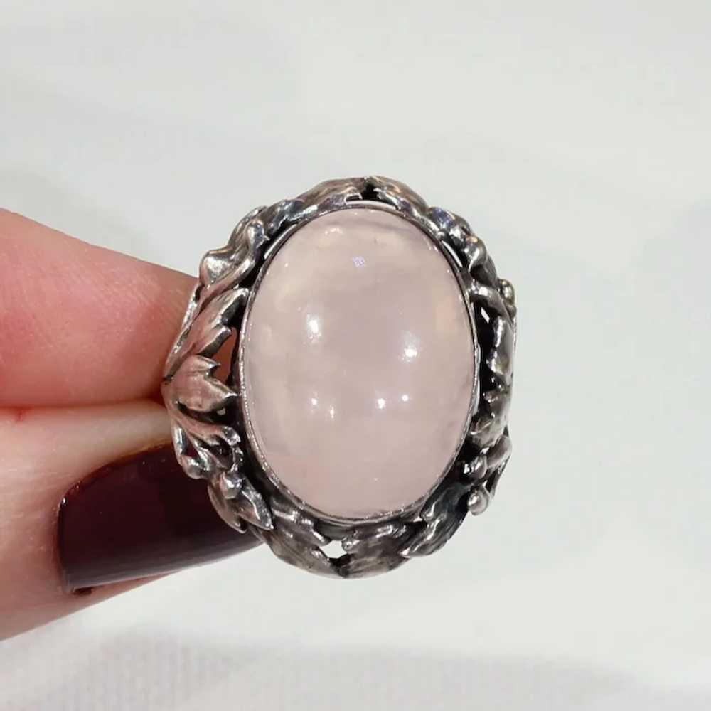 Antique Silver Pink Quartz Arts & Crafts Ring - image 6